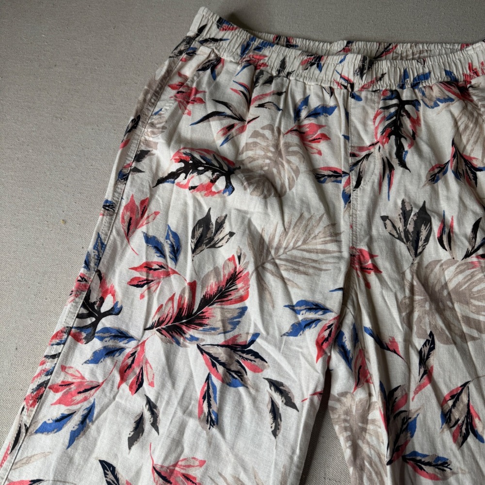Briggs Women XL Tropical Print Linen Blend Wide Leg Palazzo Pants
